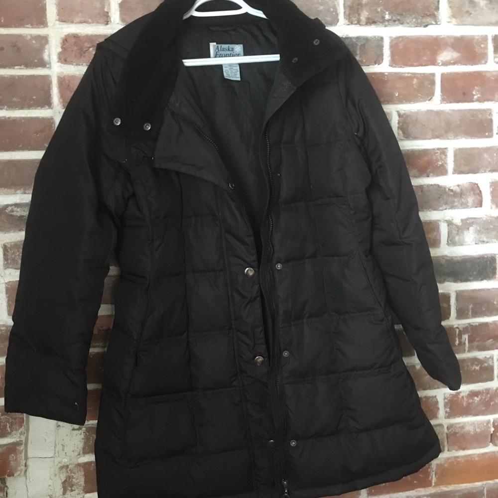 Black hooded puffy winter coat
